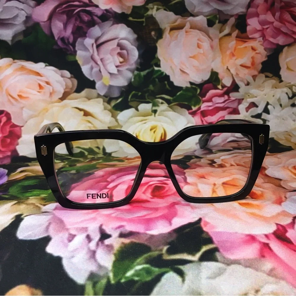 Fendi Roma Black acetate large frames glasses with gold FE500851 new